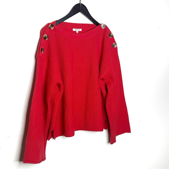 Madewell Enamel Red Calloway Chunky Ribbed Boatneck Sweater Size Large - Picture 6 of 11
